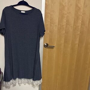Elegant Navy Blue Lace Hem Women's Dress